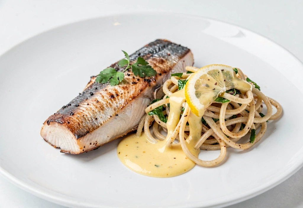 Corvina con zoodles de calabacín